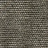 Woven fabric sample, gray-brown tone, horizontal rib pattern; dense, matte texture with heathered effect and visible product label.